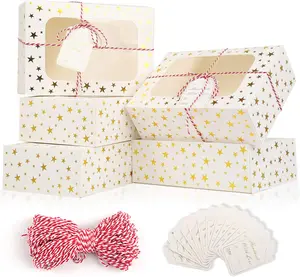 24 PCS Christmas Cookie Boxes for Gift Giving, 9x6x3 Golden Star Christmas Treat Boxes with Window, Auto-Up Holiday Cookie Boxes,Baking Goods Packaging Box for Desserts, Mini Cake, Donuts