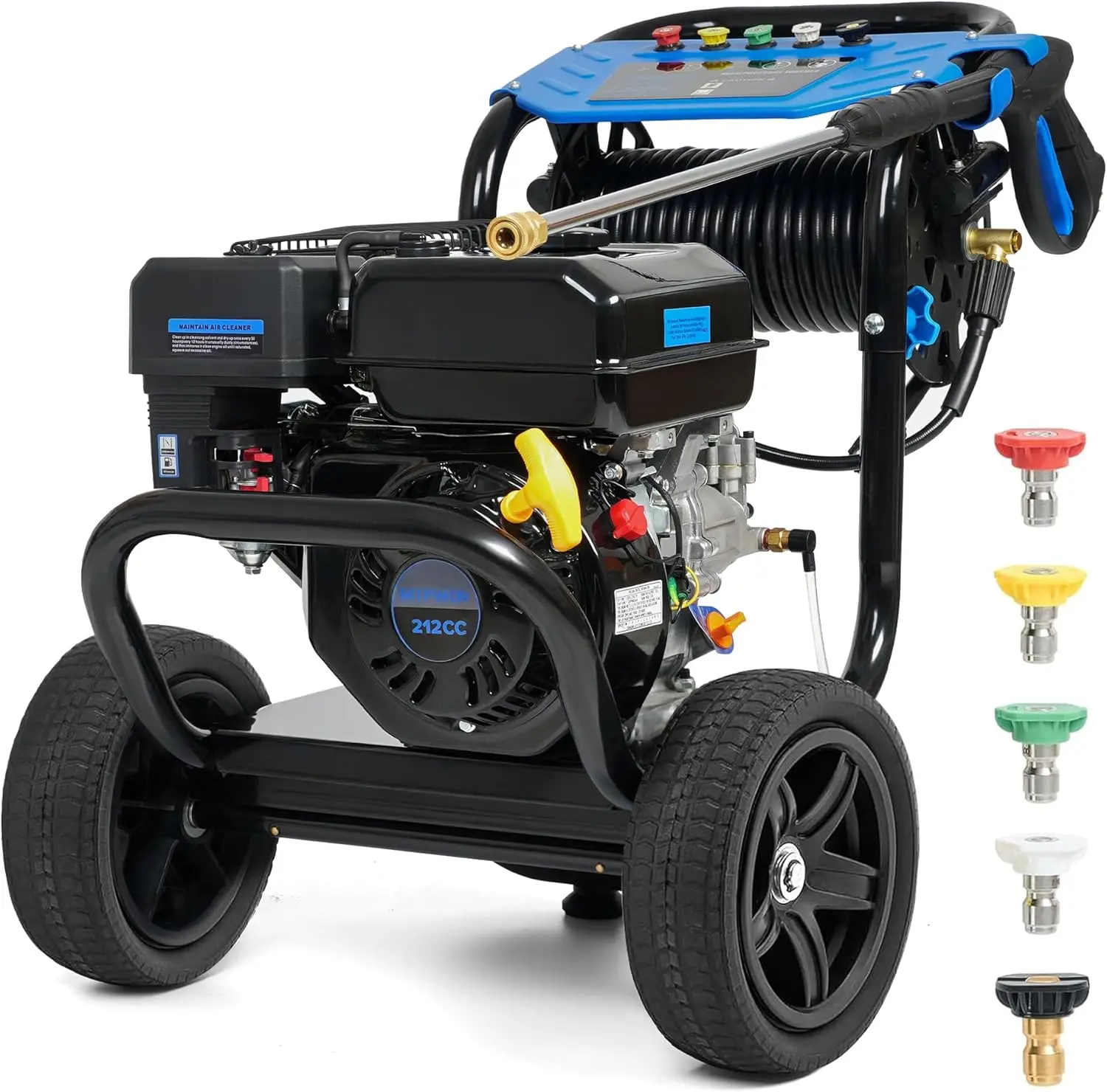 Efurden Gas Pressure Washer 3600 PSI 2.3 GPM, 212CC High Pressure Washers with Soap Tank, 5 Quick-Connect Nozzles, Axial Pump, 30FT Hose with Reel, Heavy Duty Gas Powered Washer for Cars Driveways Walls