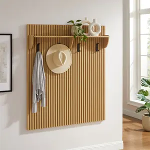 Render Fluted Coat Rack Panel With Shelf in Light Oak