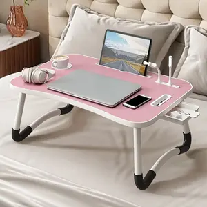 Portable Foldable Laptop Bed Desk Tray - 4 USB Ports, Storage Drawer, Cup Holder - for Bed, Couch Working, Reading