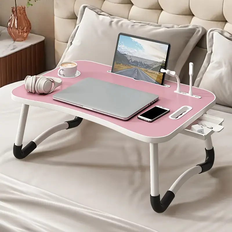 Portable Foldable Laptop Bed Desk Tray - 4 USB Ports, Storage Drawer, Cup Holder - for Bed, Couch Working, Reading