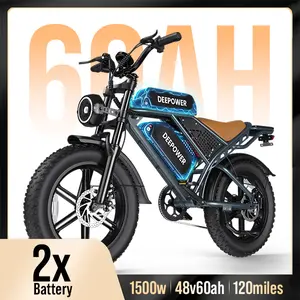 【Christmas Gift&DEEPOWER Ebike】Electric Bike for Adults 1500W Peak 20" Fat Tire EBike,45-160 Miles 30MPH Dual Suspension Electric Motorcycle,48V 20/35/60AH Battery Powered Dirt Bike Top configuration with 60Ah and dual batteries UL 2849
