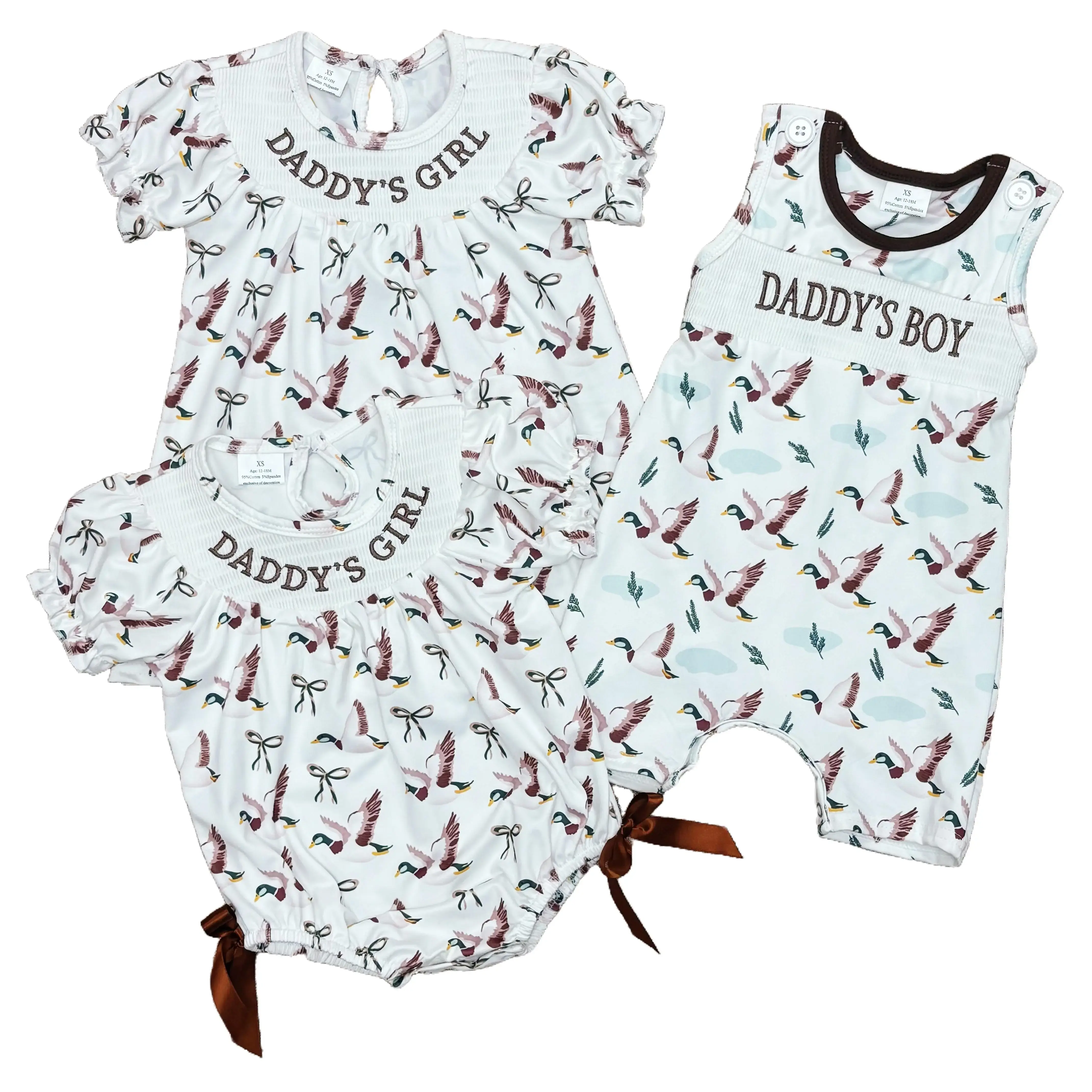 Baby Girls Clothing - Shirred Short Sleeve Dress with Mallard Duck Print, Cotton Knee-Length Chic Outfit, Sibling Matching Available, Cute Baby Dress, Casual, Smocked Dress