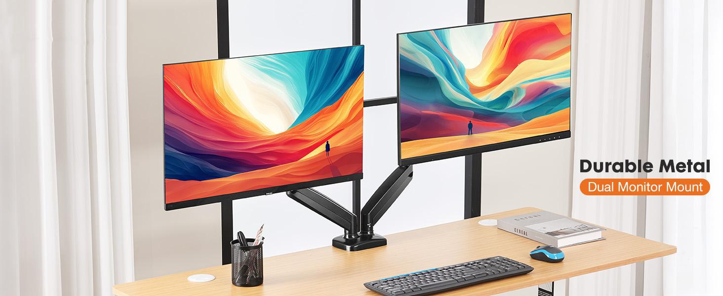 Adjustable Gas Spring Monitor Arm Stand with Swivel VESA Bracket, Height Adjustment, and Clamp/Grommet Base