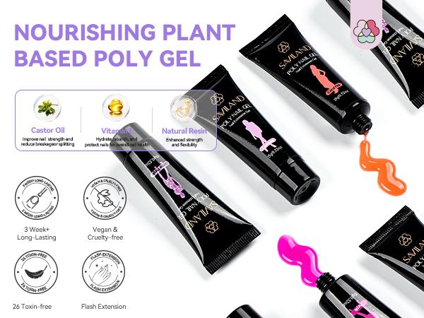 SAVILAND 36Colors Poly Gel Nail Kit – All-in-One Extension Set with Mini UV Lamp & Slip Solution for Easy Home DIY or Gift