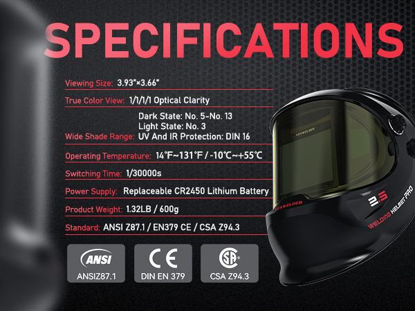 YESWELDER LYG-Q800D Panoramic Auto Darkened Welding Helmet with Side View | True Color Lens & 4 Sensors Welding Mask | Wide Shade 4/5-13 Welding Hood for TIG MIG ARC Cut Grind