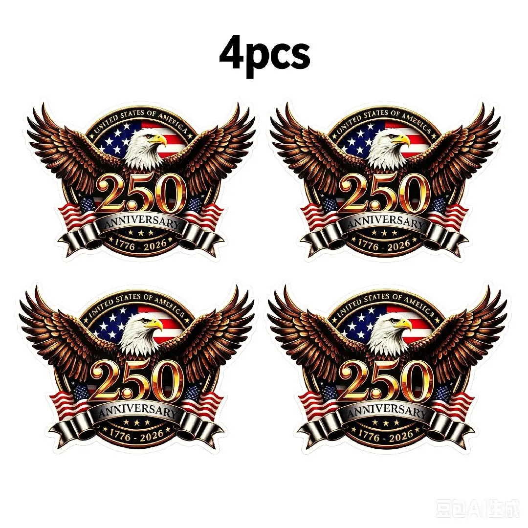 4pcs 7.9" USA 250th Anniversary Independence (1776-2026) Patriotic Bald Eagle Outdoor Vinyl Decals, Windshield Bumper Sticker for Car/Truck, Resists Fading, Home Decor Supplies for Laptop