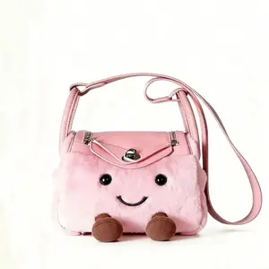 Cute Plush Mini Lindy Bag, Design Gili Cat Jely Doll Bag, Single Shoulder Crossbody Doctor Bag, Adorable Faux Fur Handbag, Crossbody Puffy Bag