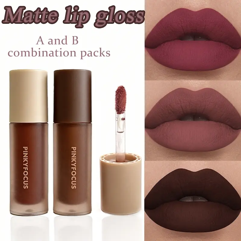Pinkyfocus Matte Pigmented Lipstick Lipgloss Set Gift, Cosmetic 3-Piece Velvet Fog Finish, Smooth Long-Lasting, Non-Greasy, Suitable for All Skin Types, Party Makeup, Lip Trio
