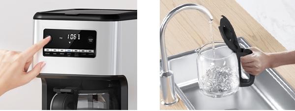 Coffee Maker, Drip Coffee Machine, 14-Cup Glass Carafe, Programmable, Delay Brew, Keep Warm, with Touch Screen, Stainless Steel,Silver