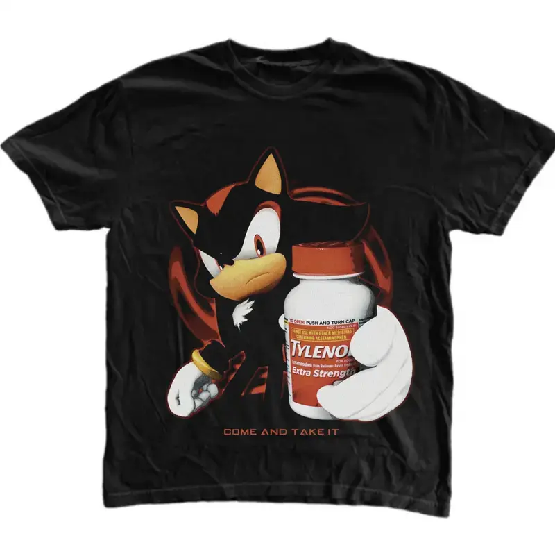 Tylenol Come And Take It T-Shirt, Shadow the Hedgehog Shirt, Sonic Shirt, Gothic Grunge Y2k Emo Scene Amity Affliction Style Clothes Unisex Cotton Crewneck T-Shirt Menswear Womenswear Streetwear Top