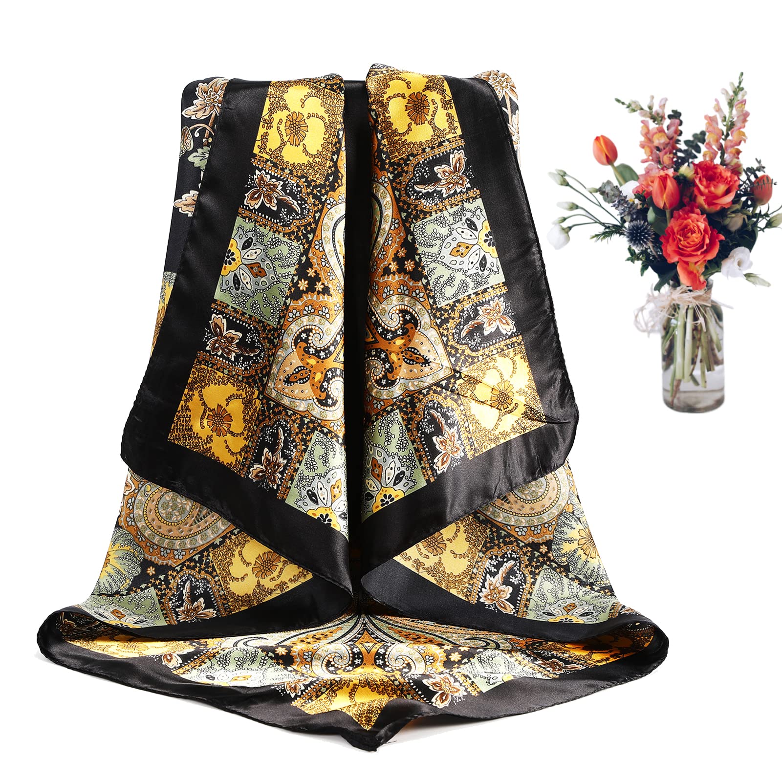 AWAYTR 3Pcs/Set 35” Large Square Head Scarf Summer Dating Travel Commuting Silk Feeling Bandana Scarf for Women Fashion Multifunction Hair Kerchief TikTokShopBlackFriday