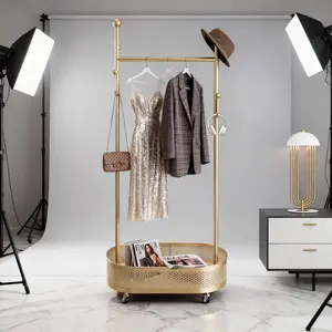 Heavy Duty Rolling Coat Rack with Storage Basket & Hooks, Metal Clothing Stand for Home Use