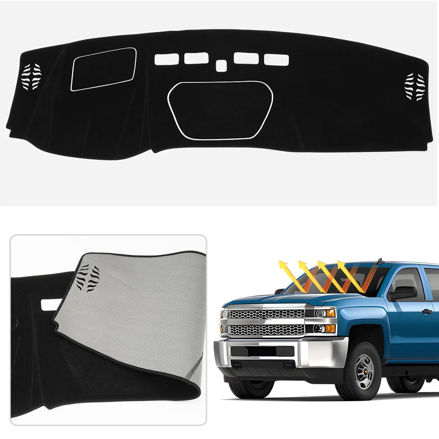 Custom Fit Dash Mat for 2019-2021 Chevy Silverado 1500 2500HD 3500HD & GMC Sierra with HUD UV Protection Anti-Glare Non-Slip Dashboard Cover