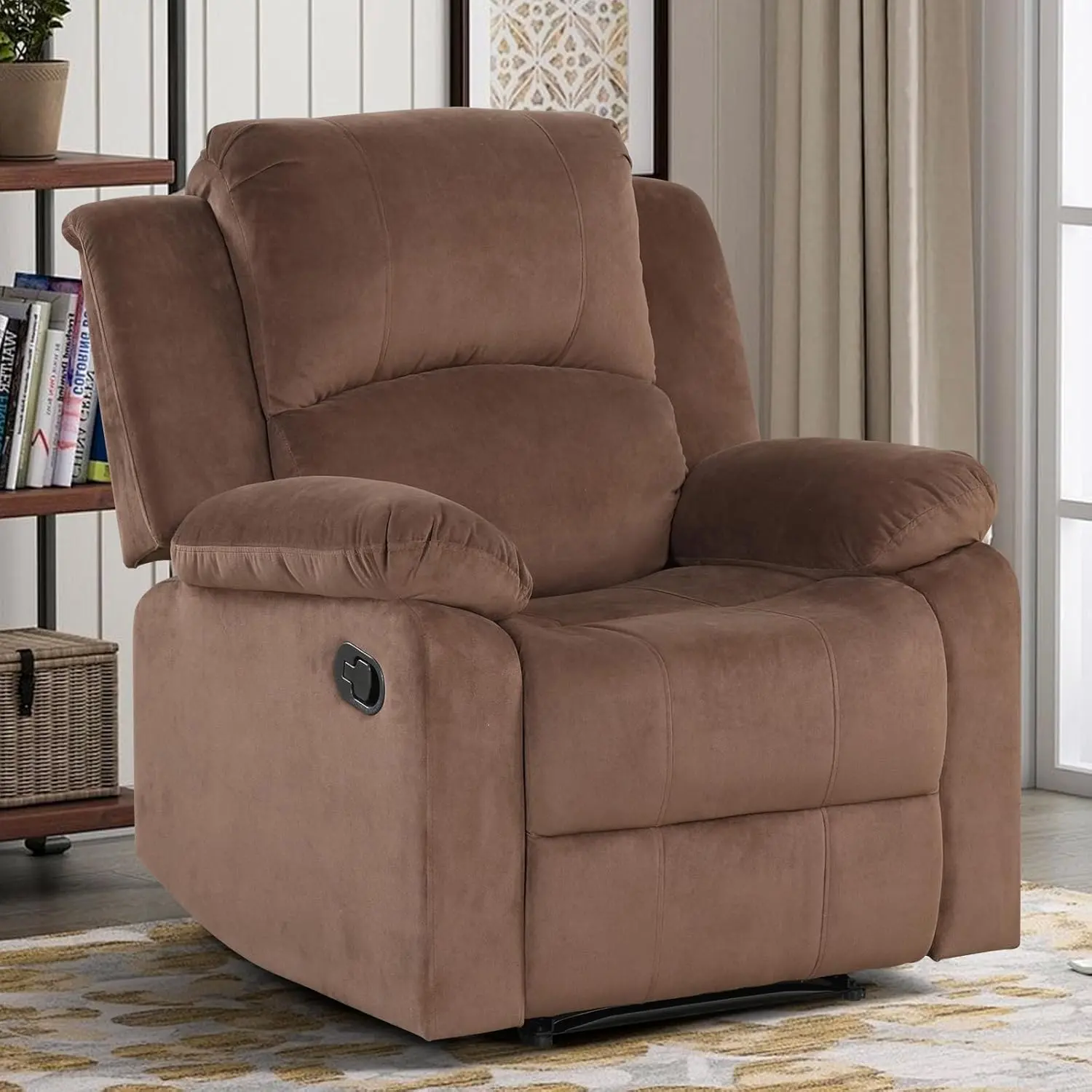 EBELLO Manual Recliner Chair, Soft Fabric Overstuffed Recliner Single Sofa Chair for Living Room Bedroom, Heavy Duty and Safety Reclining Mechanism