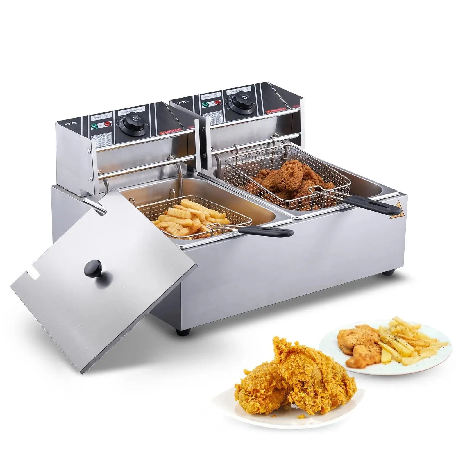 【Summerfinds】VEVOR Commercial Electric Deep Fryer Countertop Deep Fryer Dual Detachable Tanks, Stainless Steel, 1500-Watt