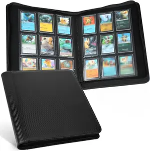 Toploader Binder, Holds 288 Toploaders, 9 Pocket Top Loader Binders with Sleeves for 3 x 4'' Toploaders, Double-Sided Pocket Top Loader Storage Binder, Trading Card Binder - Carton Black