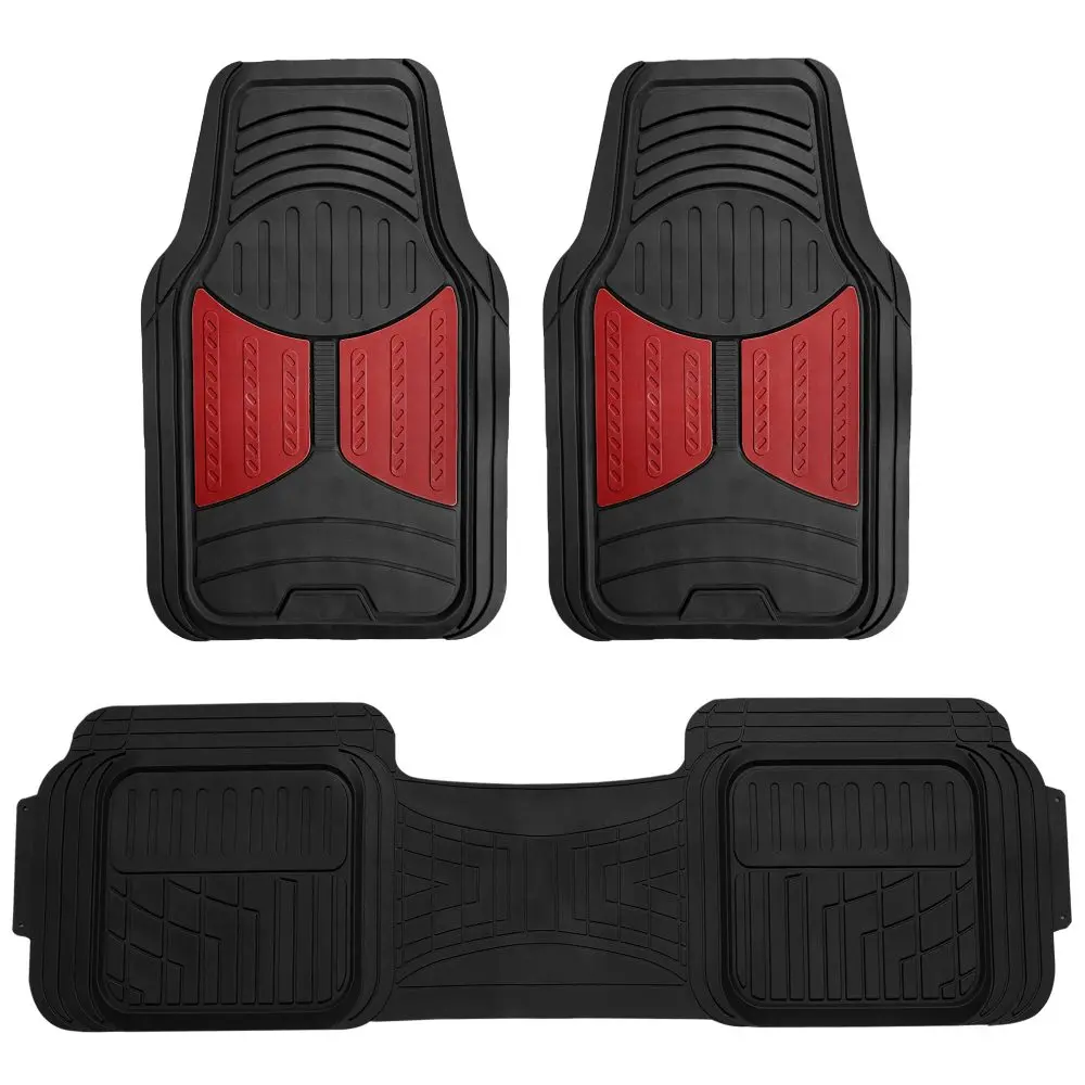 Heavy Duty Deep-Tread Non-Slip Rubber Automotive Floor Mats - Full Set Burgundy, Custom Trim, Easy Installation, Car Interior Accessory, Deep-Tread Floor Mats, Car Foot Mats, Rubber Floor Mats For Car