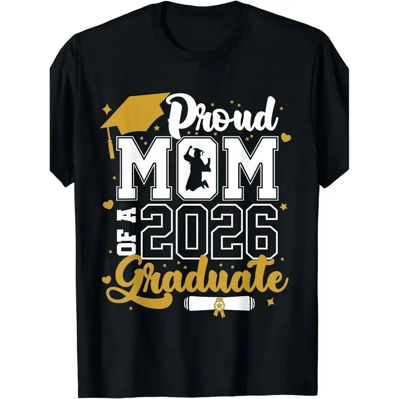 Class of 2026 Graduate T-Shirt - Proud Mom of a 2026 Senior, Unisex Short-Sleeve Shirt with 2025-2026 Graduation Design, Round Neck for Parties & & Gown Events Casual Streetwear Menswear Tropical