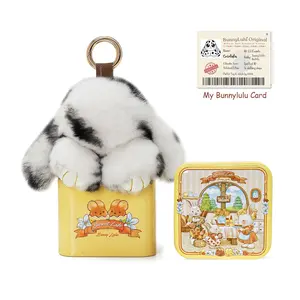 BunnyLulu Mini Bunny Handmade Soft PomPom Keychain with Tin Box, Cute Plush Pendant for Phone Bag Car, Travel Accessories, Perfect Easter Basket Gift
