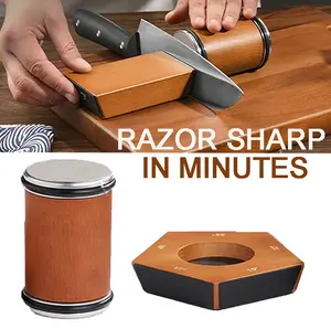 Manual Rolling Knife Sharpener Kit with Diamond Stone, Wooden Kitchen Knife Sharpening Set,Magnetic Rolling Knife Sharpener Kit