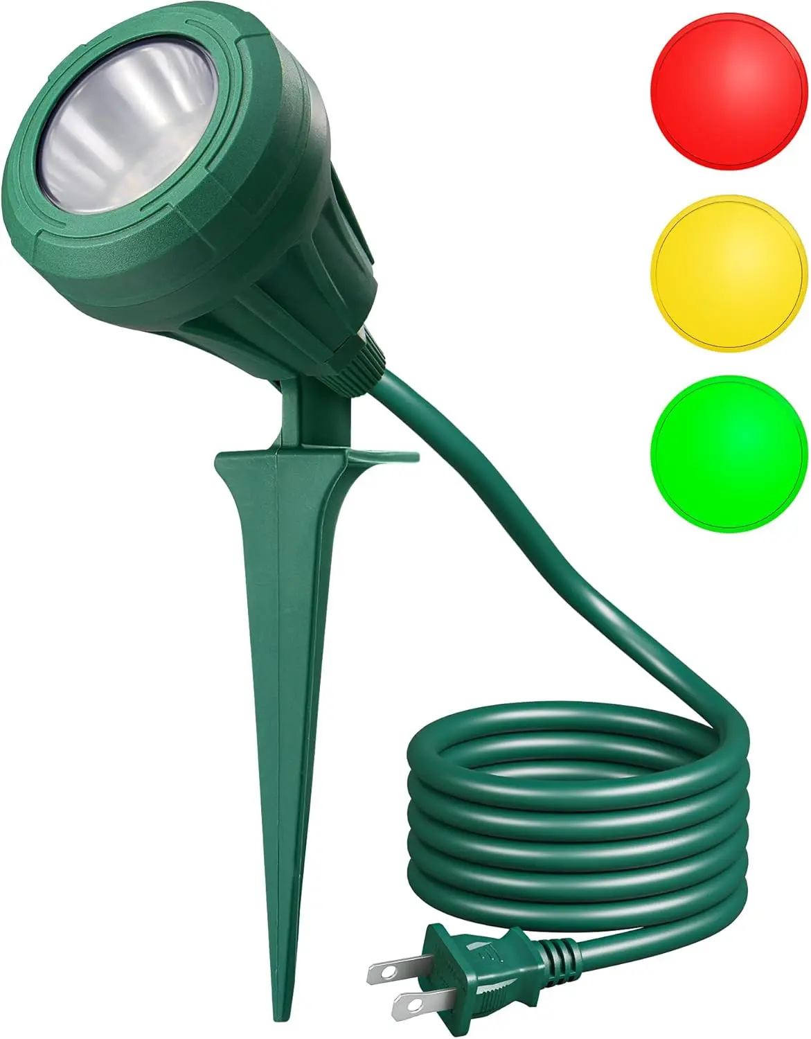 120V Outdoor LED Spotlight, 500LM Waterproof Landscape Light with 3 Different Color Lenses (Red,Yellow,Green), 5FT Extension Cord, UL Listed for Holiday, Flag, Palm Trees, Bushes, 4-6 Year Lifespan, Red Spot Lights, Outdoors Use