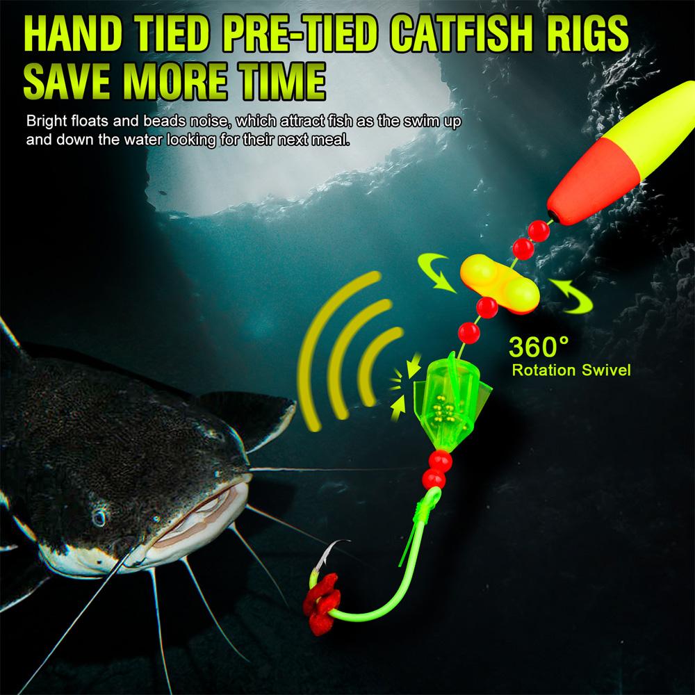 [FreeShip] 5-Pcs Trolling Rigs, Rattletail Catfish Rigs for Drift & Shore Fishing, Various Rigs 5-Pack, High Sensitivity, Anti-Tangle Design, Durable Hooks, Must-Have for Catfish Anglers, Easy to Use for Beginners & Pros, Fishing Gear