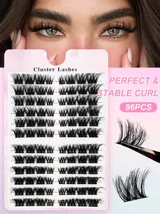 96Pcs C Curl Lash Clusters Fluffy Thick DIY Lash Extension Cluster Lashes Volume Eyelash Clusters Cat Eye Lashes Clusters Wispy Lash Clusters 10-16mm Cluster Eyelash Extensions