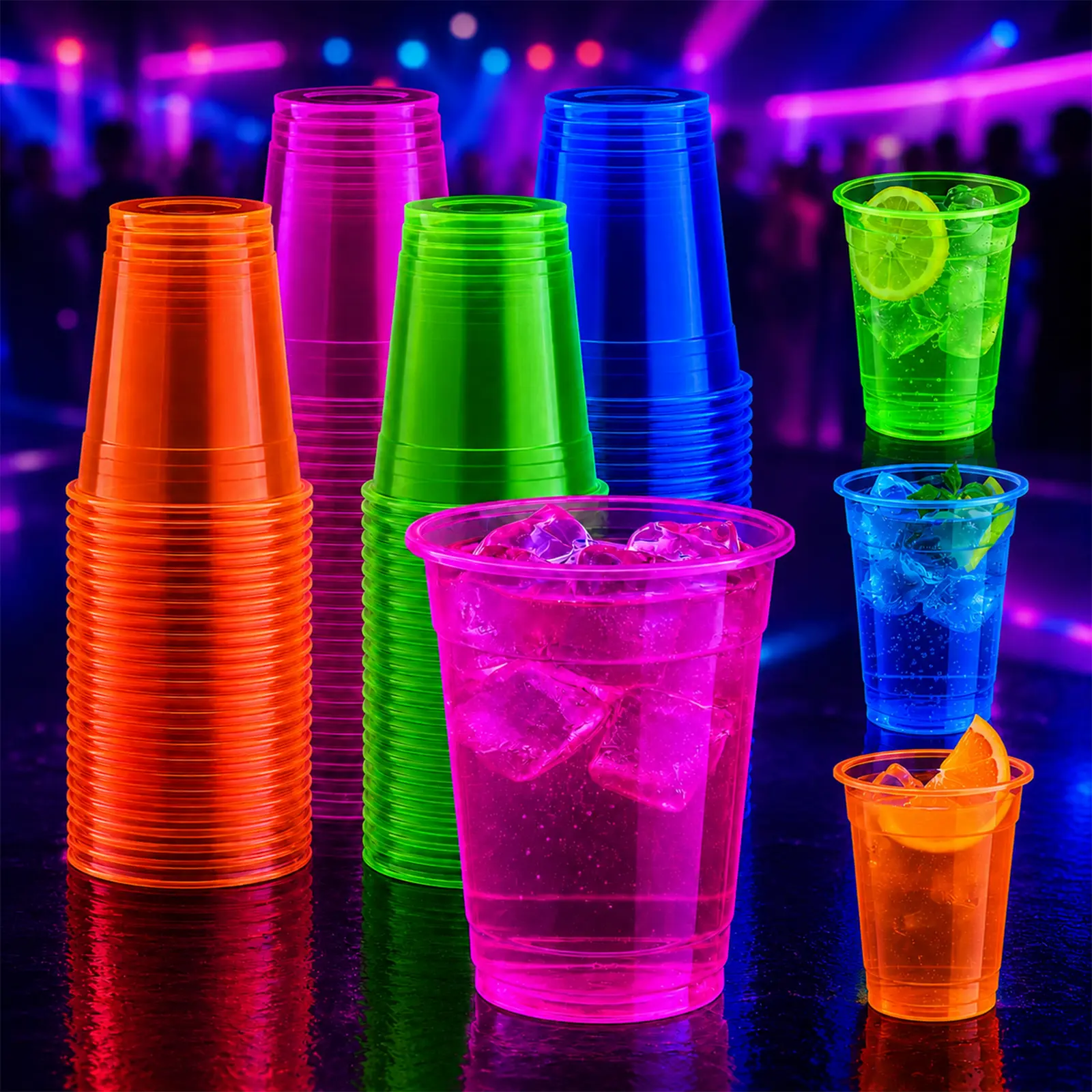 100 Pcs Disposable Polypropylene Cups - 12oz/16oz Bulk UV Fluorescent Neon Glow in the Dark Blacklight Cups for Cold Drinks, Juices - Restaurant Party  Halloween Parties Chrismas Decor# party tableware# party supplie# party items# party items