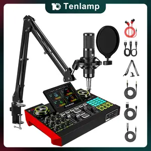 Tenlamp G10-P15 sound card kit, podcast equipment with customizable sound effects, two-level noise reduction, computer audio mixing, condenser microphone, suitable for live streaming, gaming, podcasting