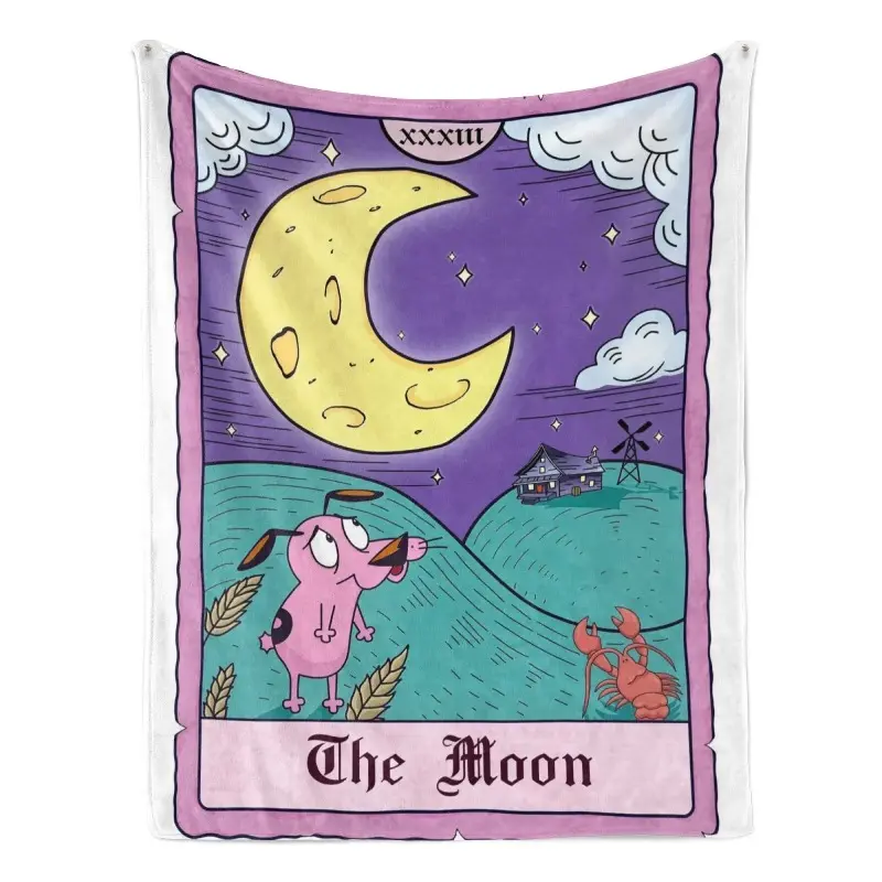 Courage the Cowardly Dog The Moon Tarot Card Flannel Fleece Blanket  Soft Funny Throw Blanket Cozy Lightweight Plush Portable Cover Blanket For Sofa,Warm Gift For Birthday,Christmas,Multiple Blanket
