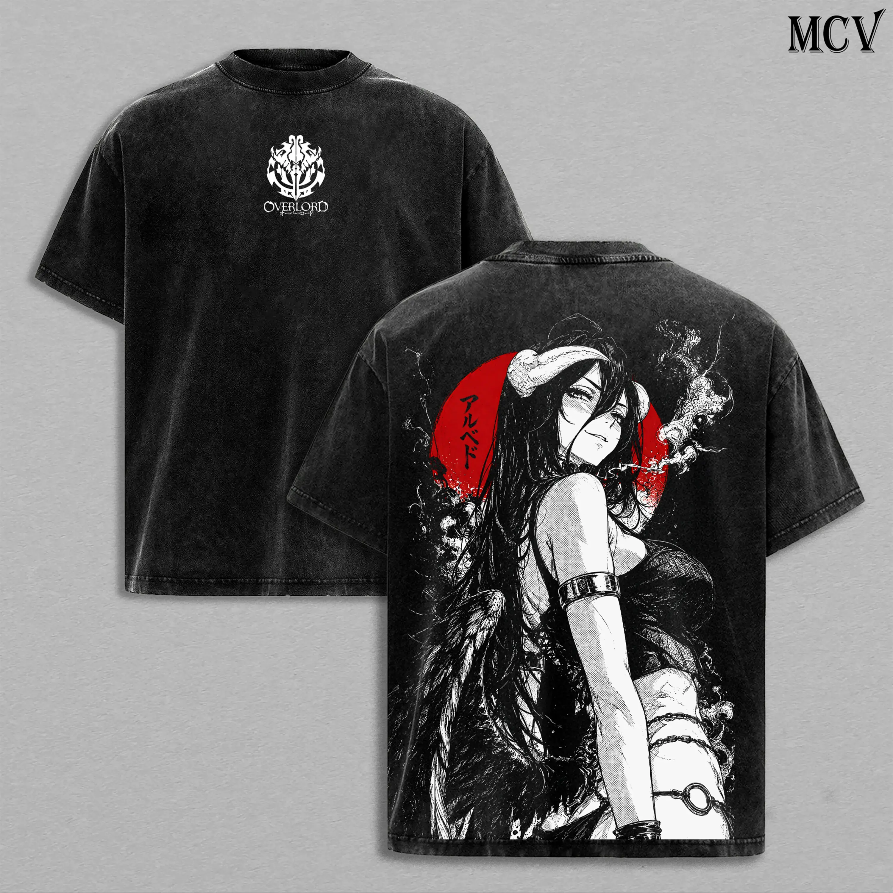 Overlord Albedo Anime Graphic T-Shirt Vintage Acid Wash Oversized Y2K Streetwear Tee for Men and Women, Tshirt, Top