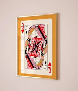 Playing Card Poster, Trendy Retro print, Queen of hearts playing card funky wall art, Bedroom wall decor, Aesthetic maximalist wall art,