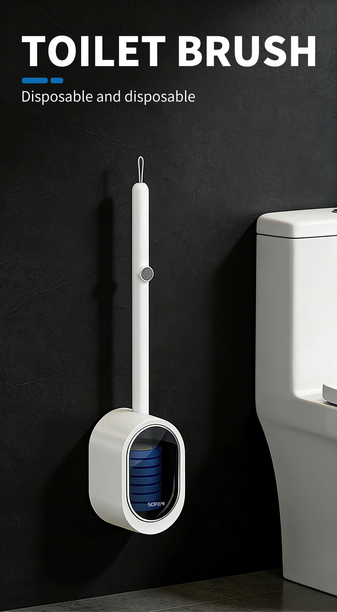 SOPAMI Disposable Toilet Brush Kit - 32/16 Refill Heads & Holder, Rotating No-Touch Deep Cleaner for Under-Rim & Corner, Bathroom Cleaning Tool for Home, RV