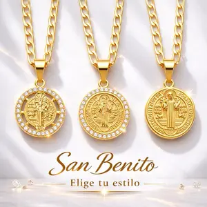 7 styles - 14K Gold Plated San Benito/St. Benedict Pendant Figaro Link Chain Necklace 4mm 20" 24"Religious Pendant