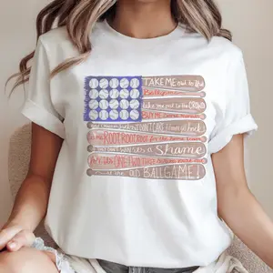 Vintage American Flag Baseball Tee, Retro Sublimation Print Unisex Crewneck Casual Game Day Top