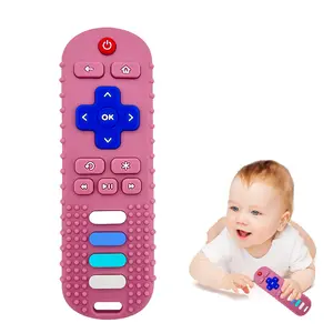 Baby Teething Toys Food Grade Silicone Teether for Babies TV Remote Shape Toddlers Chew Toys Freezer BPA Free Pink RC