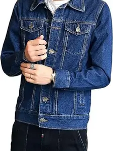 Men's Loose Fit Non-Stretch Denim Classic Jacket | Strap Collar Multi-Pocket Casual Coat | Perfect Gift for Thanksgiving Halloween Valentine's Day Menswear