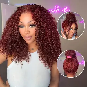 [20" Flash Sale] Reddish Brown Kinky Curly Invisi Strap Snug Fit 360 Transparent Lace Frontal Bleached Knots Pre Cut Lace Wig With Drawstring