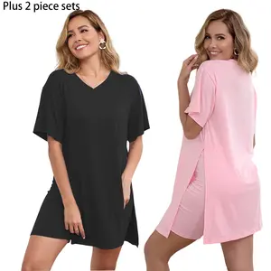 Difanlv Women's 2 Piece Outfits Short Sleeve Tunic Top & Bodycon Shorts, Breathable Loungewear for Outdoor Activities Tracksuit Soft Casual