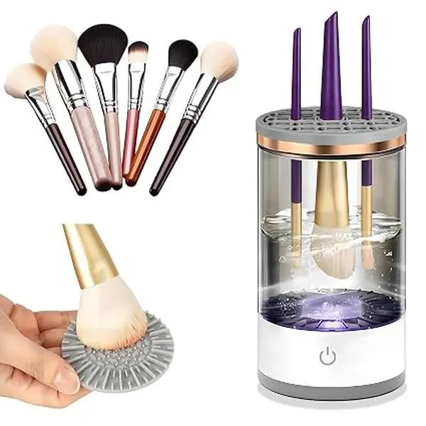 Electric Makeup Brush Cleaner - Portable Compact Design for Travel Home Use - Professional Makeup Brush Cleaning Machine - Automatic Makeup Brush Cleaner (L) Lightweight Cleansing