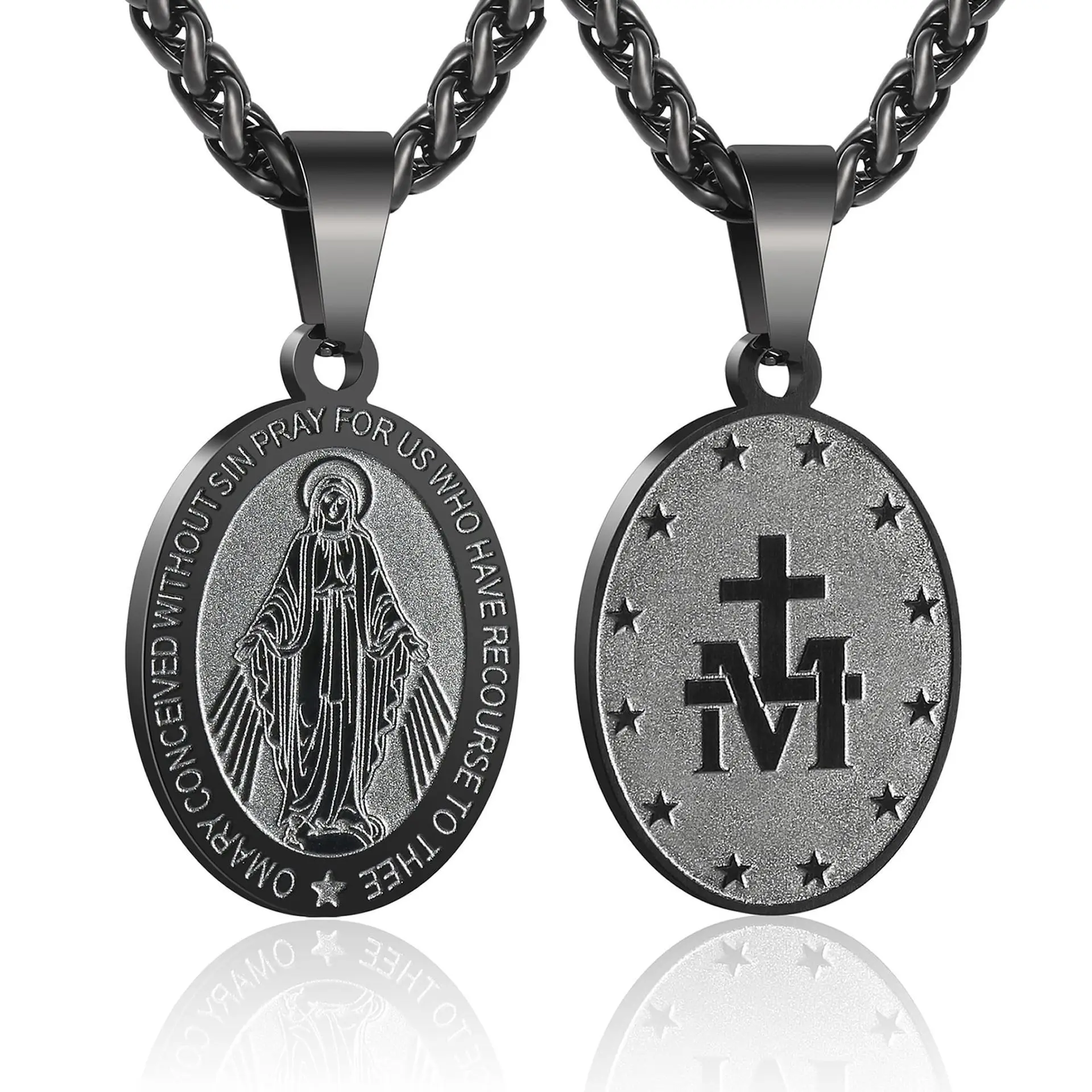 Men's Virgin Mary Necklace - Miraculous Medal Pendant in Stainless ...