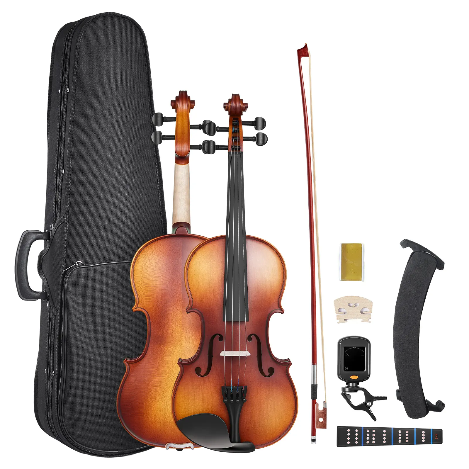 VEVOR Violin 4/4 Full Size for Adults,  Violin Fiddle Set for Beginners Student with Hard Case, Rosin, Bow, Shoulder Rest,Bridge,Extra Strings,Professional Solidwood Instrument (Matte Brown)