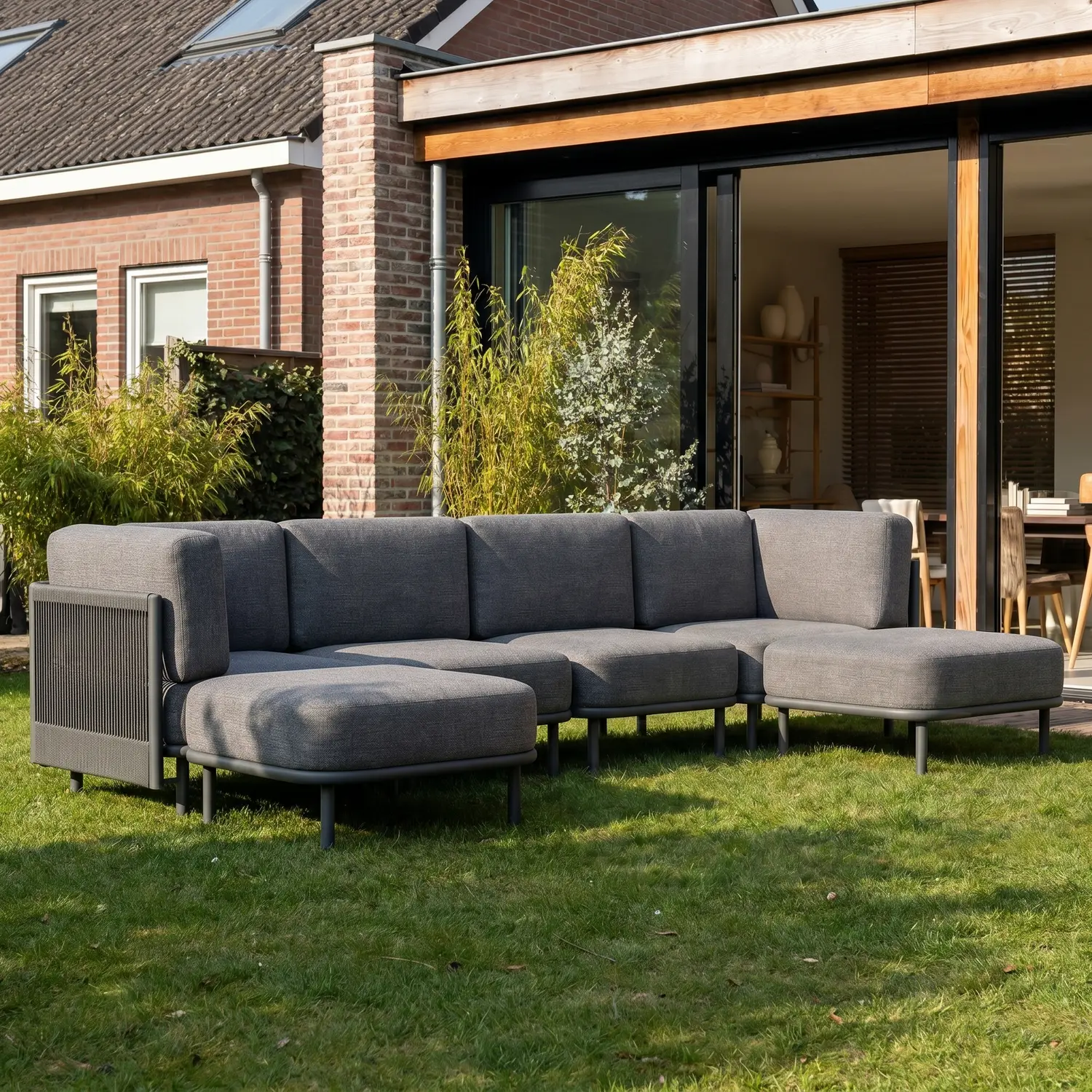 6 Pieces Patio Furniture Set, Modern Outdoor Modular Sectional Conversation Set L-Shaped Sofa with 7-inch Cushion for Garden Backyard Deck