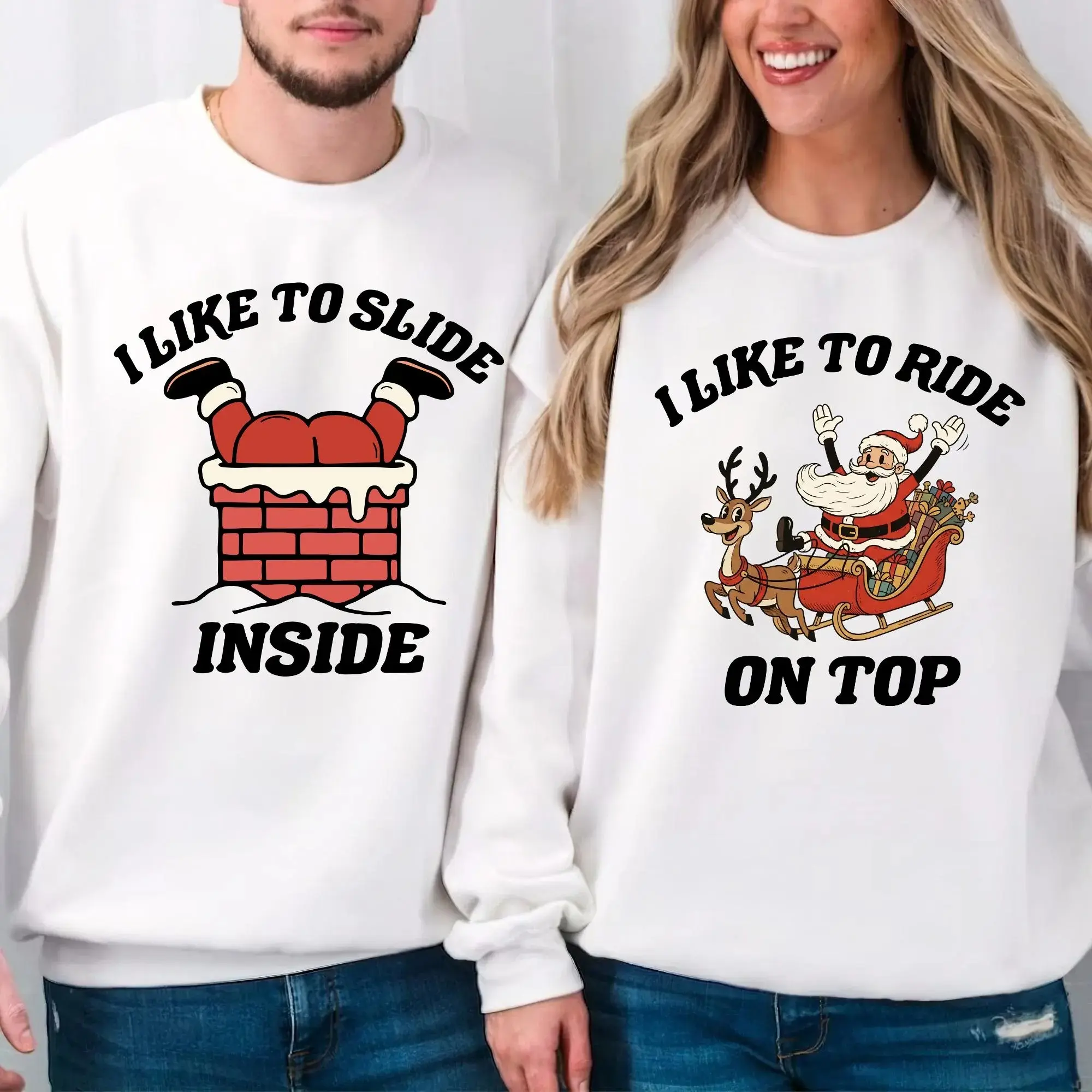 Christmas Matching Couple Sweatshirt Funny Holiday Couple Sweater Raunchy Vacation Shirt Inappropriate Xmas Hoodie Offensive Santa T-Shirts