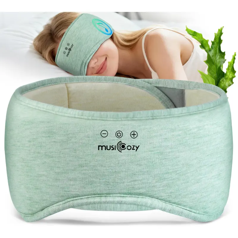 MUSICOZY Bluetooth 5.4 Sleep Headphones Eye Mask with Seaweed Fiber Cotton - Velcro Adjustable, 14H Playtime, 0-Pressure Fully Wrapped Design for Side Sleepers, Ultra-Soft, Full Nights of Rest Gift for Adults
