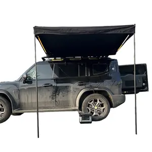 Pneumatic Car Awning 6.56ft x 6.23ft Black-Coated Polycotton 99% UV Block with LED Light for SUV Jeep Pickup