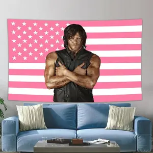 Norman Reedus & Daryl Dixon American Flag 90x150cm Cotton Linen Tapestry Modern Stripe Design Wall Hanging Art Decor for Living Room
