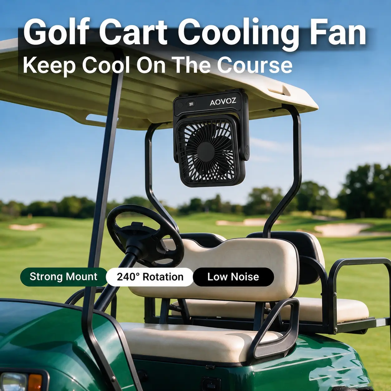 AOVOZ Magnetic Golf Cart Fan, 5000mAh Rechargeable Portable Fan, Ultra-Slim Golf Fan with 4 Wind Speeds, Quiet Cooling Fan with Built-in Hook for Golf Cart Accessories, Outdoor Golf, Camping & Travel Essentials