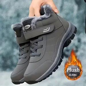 Unisex winter warm fleece snow boots - anti-slip TPR thick-soled ankle boots with adjustable buckle design, couple outdoor casual sports hiking shoes, round toe style
